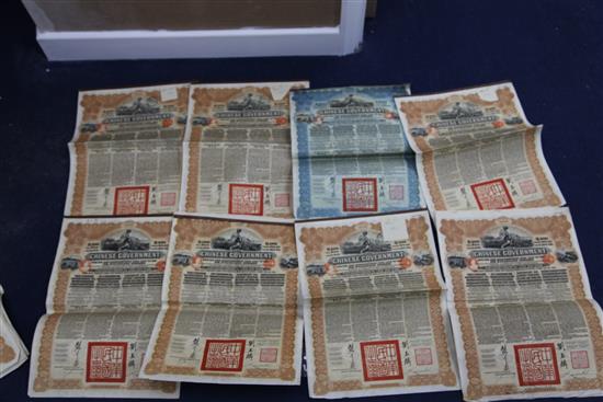 Fourteen Chinese Government £20 Gold Loan Bonds of 1913 and a similar £100 Gold Loan Bond Certificate